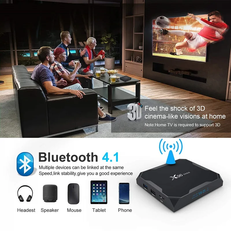 Funfuture X96 Max Смарт ТВ BOX Android 8 1 Amlogic S905X2 LPDDR4GB 64 Гб 4 ядра 2 г/5G Wi Fi BT4.0 1000 м H.265 4K60fps Декодер