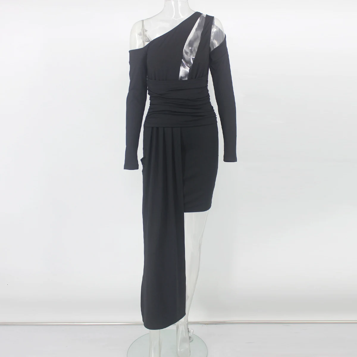 Fuedage, летнее сексуальное женское платье, черное, с длинным рукавом, с открытой спиной, с вырезом, Драпированное, облегающее, платья с открытыми плечами, Клубные, вечерние, Vestidos