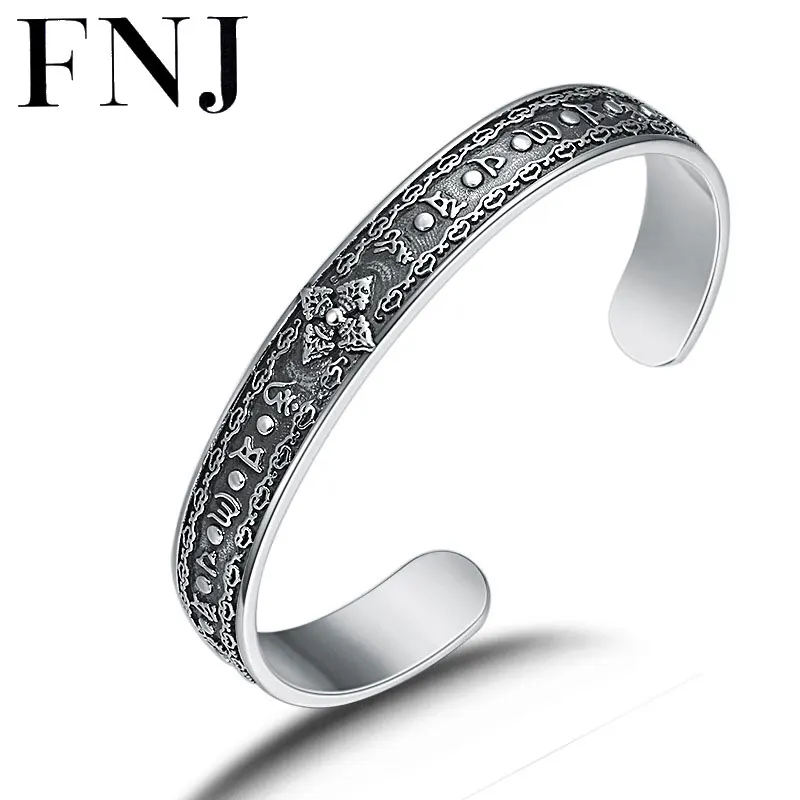 

FNJ Mantra Bangle 925 Silver Adjustable Size 57mm Original S925 Sterling Silver Bangles for Women Men Jewelry