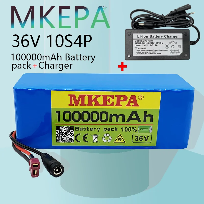 

100% Original 36V battery 10S4P 100Ah battery pack 1000W high power battery 42V 100000mAh Ebike electric bike BMS+42V2A Charger