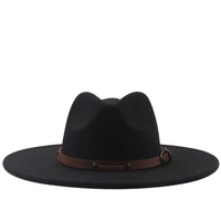 women 9 5cm large wide brim wool felt fedora hats chic floppy trilby hat with leather bands church dress wedding jazz top caps