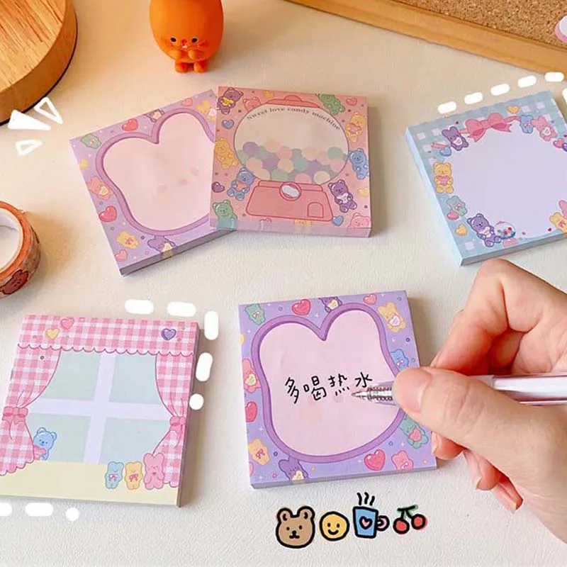 

80 Sheets Sticky Notes Memo Pads Ins Pink Girl Sweetheart Candy Student Message Paper Notepad Mini Notebook Student Stationery
