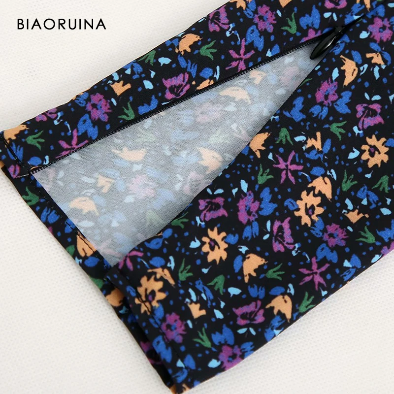 Женское платье с цветочным принтом BIAORUINA Повседневное глубоким v-образным