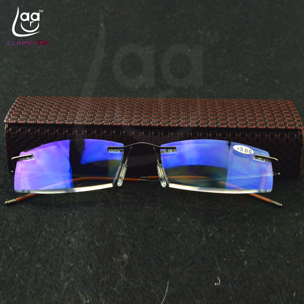 Очки для чтения без оправы мужчин и женщин светильник линзы в титановой оправе с