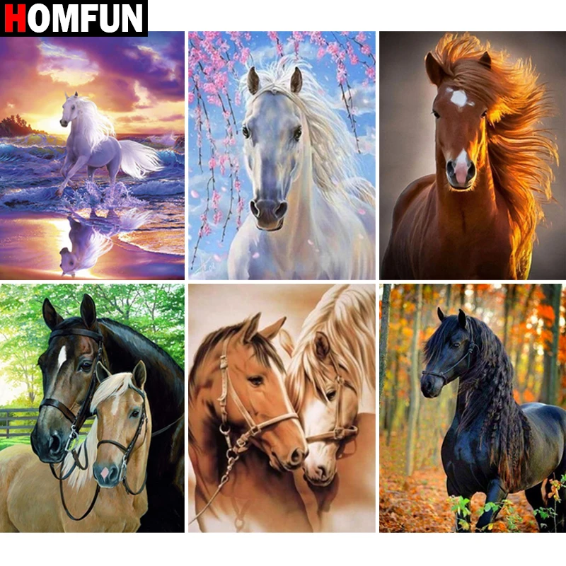 

Живопись Стразы HOMFUN, Хрустальный декор, алмазная живопись «сделай сам», животное, лошадь, пейзаж, 3D вышивка крестиком, алмазная вышивка