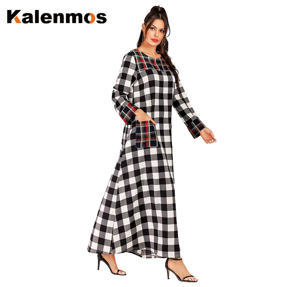 Женское клетчатое кимоно с длинным рукавом трапециевидной формы|Женские платья|