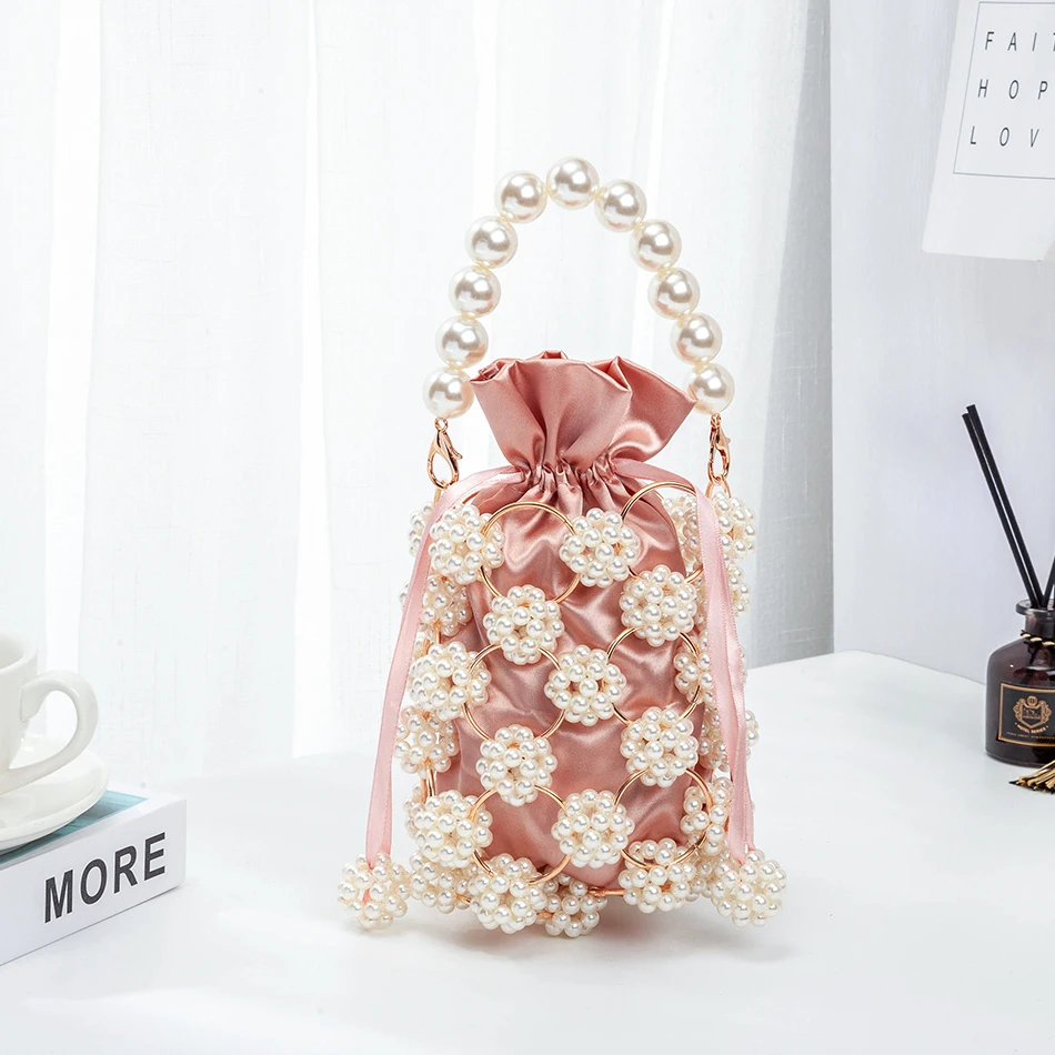 

Out Pearl Handbgs Women New Luxury Small Beaded Pearl Clutch Purses And Handbags Ladies Woven Shoulder Bag Wedding Party