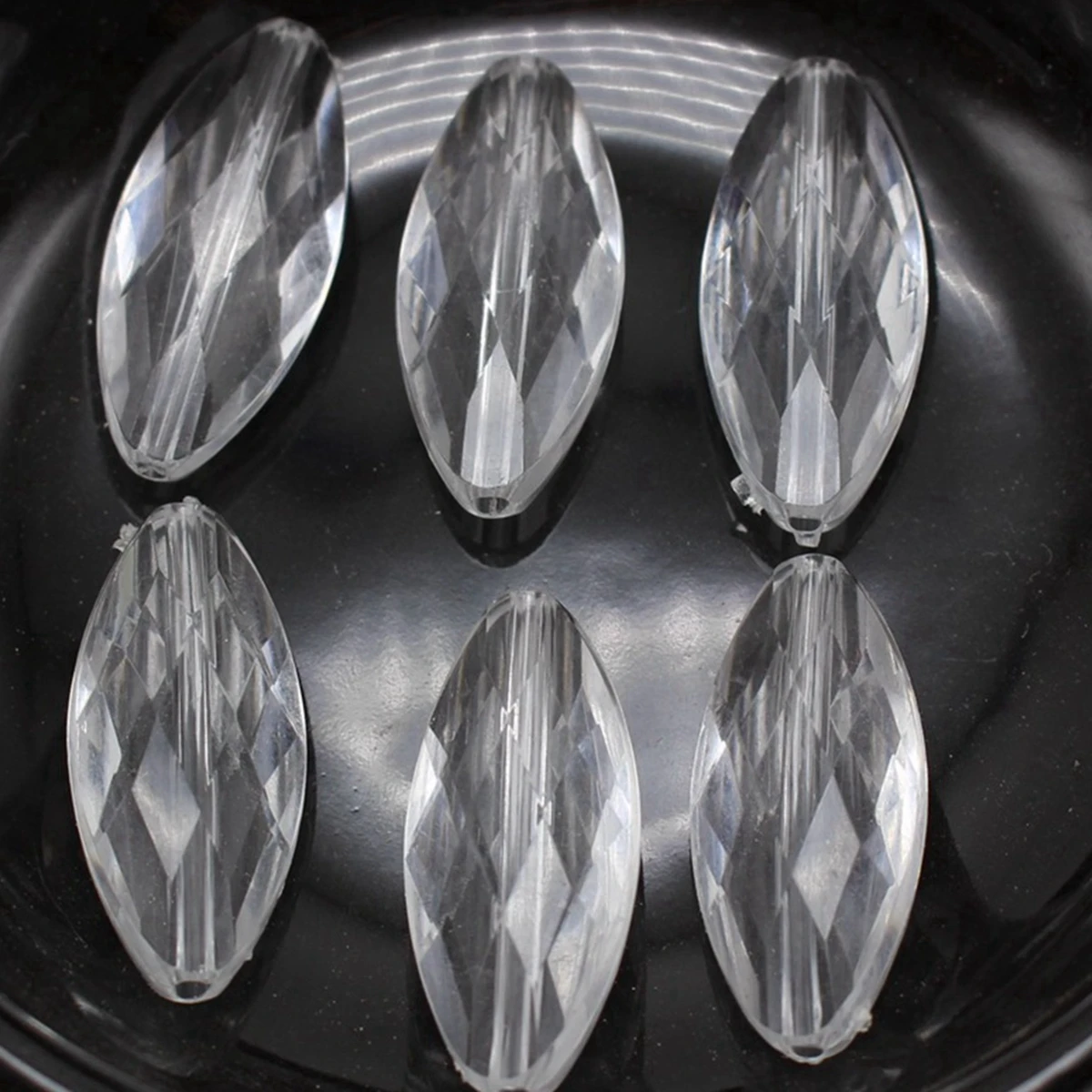 

50 Mixed Color Transparent Acrylic Faceted Flat Oval Tube Beads 26X12mm