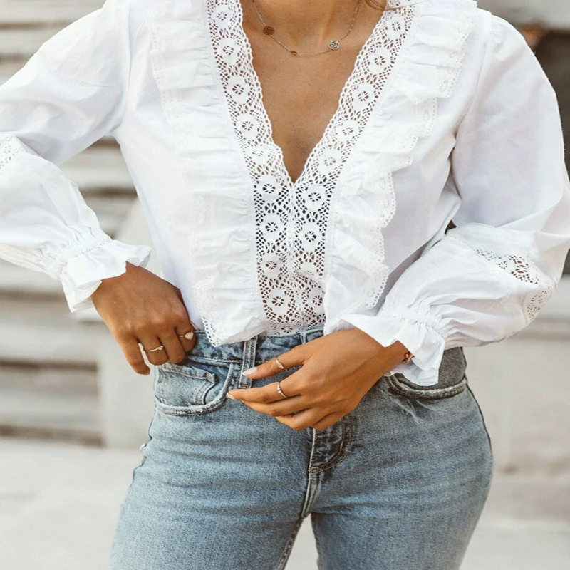 Кружевная Лоскутная хлопковая Свободная блузка женские модные новые Топы