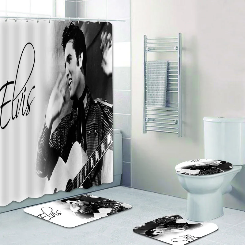 The King of Rock Roll Elviz Presley Home Decor Shower Curtains Waterproof Polyester Bathroom Curtain Bath Mat Set | Дом и сад