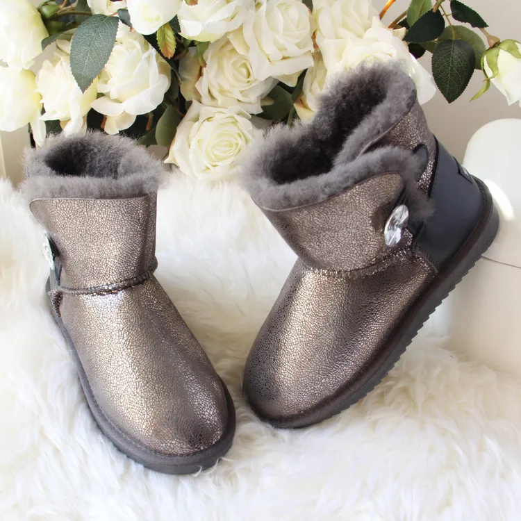 Новинка; зимние ботинки из натуральной овечьей кожи; натуральный мех; Botas Mujer; Коллекция года; Натуральная шерсть; теплые зимние ботинки; Модные женские ботильоны - Цвет: Grey as pic