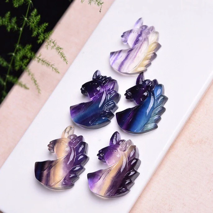 

Natural fluorite unicorn pendant random color man and woman necklace crystal ornaments gift