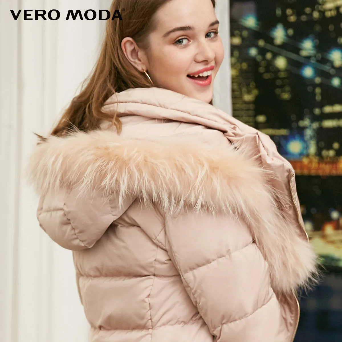 Vero Moda женский 90% белый утиный пух Талия молния с капюшоном мех енота длинный пуховик парка пальто | 318412532