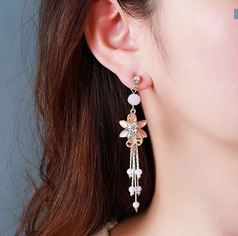 

Chinese wind long tassel pendant Vintage Stud Earrings Elegant exquisite Prevent Allergy Women's Earrings Personality Trend
