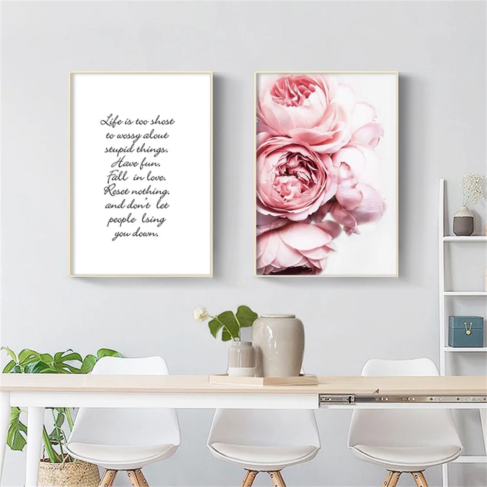 Розовый пион Холст плакат скандинавский принт мотивирующей текст Цитата