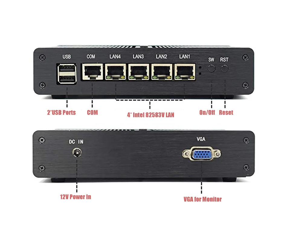 Причастником Мини ПК Мини Сервер Pfsense OS J1900 Четырехъядерный 4 LAN 1080P 12 В мини настольный компьютер маршрутизатор сервер