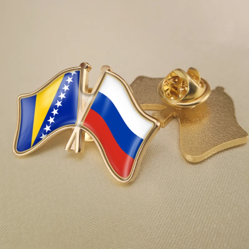 

Bosnia and Herzegovina and Russian Federation Crossed Double Friendship Flags Lapel Pins Brooch Badges