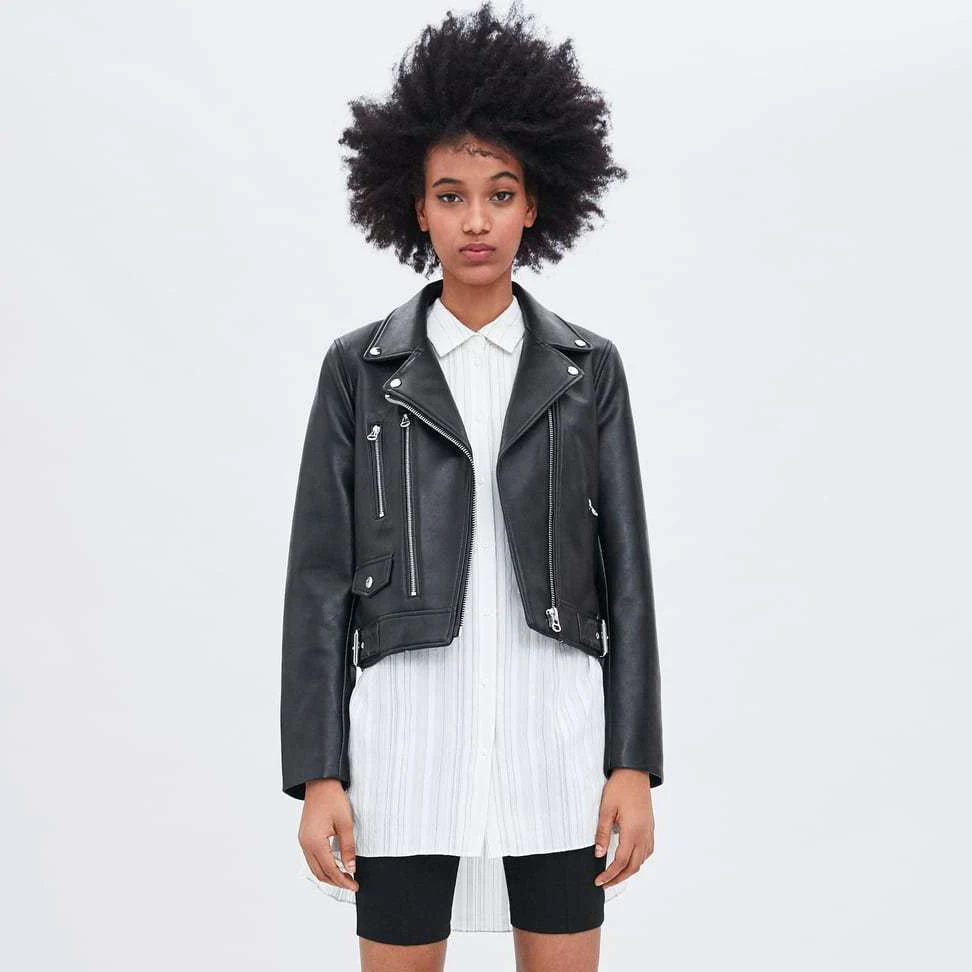 Za 2019 Черная куртка из искусственной кожи Женское пальто на осень и зиму модная