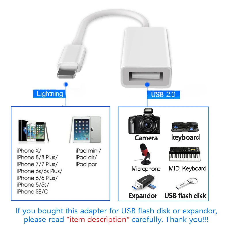 Адаптер OTG USB для камеры lightning USB кабель наушники конвертер Электрический пианино MIDI клавиатура для iphone 7 8 ios 13 адаптер