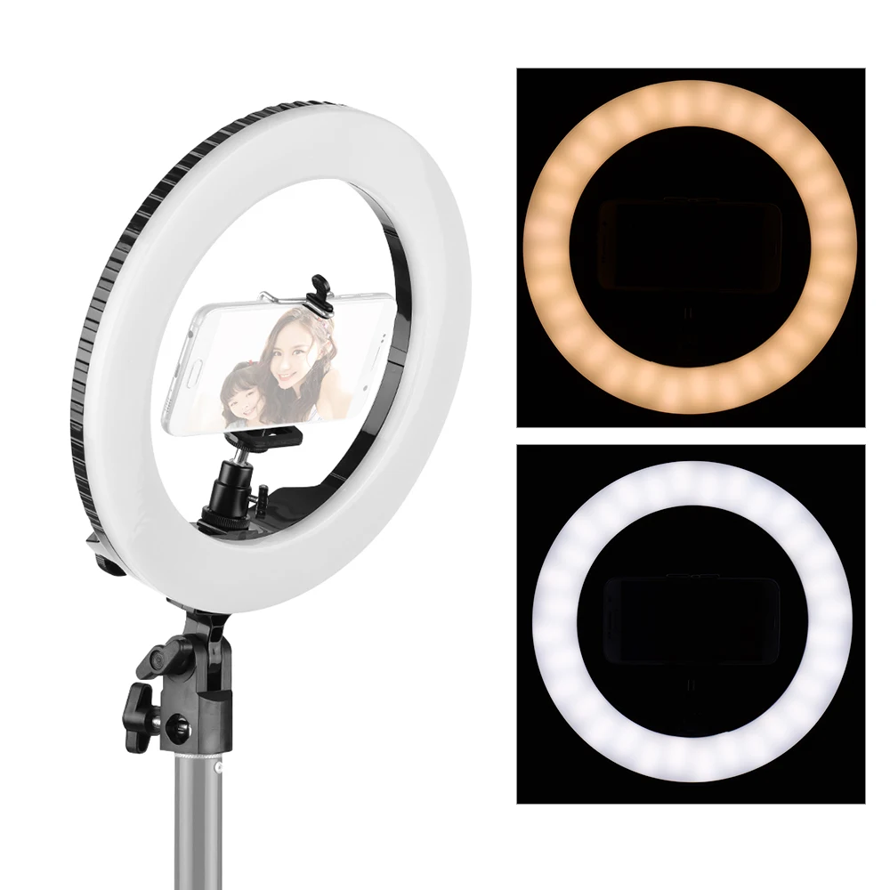 

10" LED Ring Light Studio Video Lamp 28W Dimmable 3200-5500K Color Temperature with Cell Phone Holder Makeup Mirror RingLight