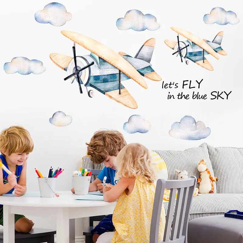 

Cartoon Airplane Wall Sticker for Kids Room Home Decoration Wall Decals Self-adhensive Wall Stickers Murals Poster Nursery Room