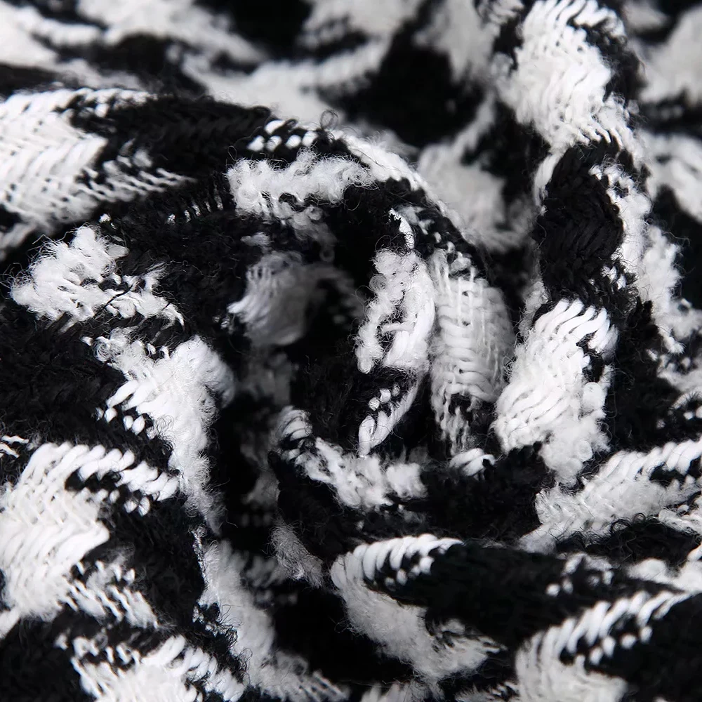 

Women Tweed Jackets Fashion Office Ladies Black Tassel Houndstooth Coats Female Autumn Vintage Thick Plaid Coat Girls Chic