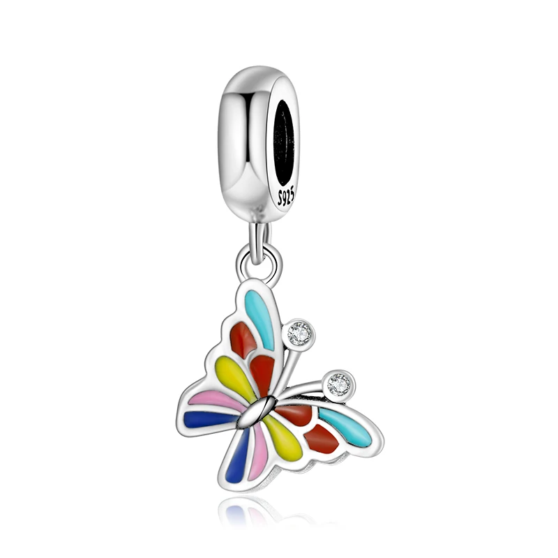 Модные 925 стерлингового серебра Красочные Подвеска с эмалированной бабочкой