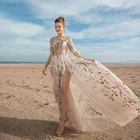Изящный Прозрачный лиф с коротким рукавом, цветное кружевное 3D цветочное кружево, вышивка, свадебное платье, арабское пляжное свадебное платье