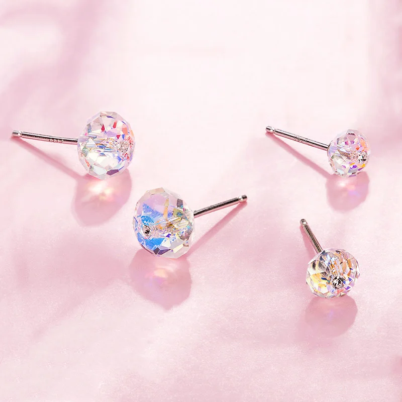 Простые трендовые серебряные серьги-гвоздики S925 с кристаллами от Swarovski-элементы
