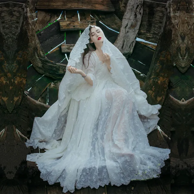 

High quality New Women White Dress Chiffon Lace Dress Embroidered Women's Beach holiday beach dress