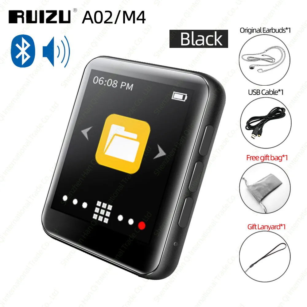Black With Bluetooth RUIZU A02 M4 Bluetooth 4,0 MP4 MP3 плеер с полным сенсорным экраном портативный музыкальный плеер с динамиком FM Электронная книга рекордер шагомер - Цвет: Black With Bluetooth