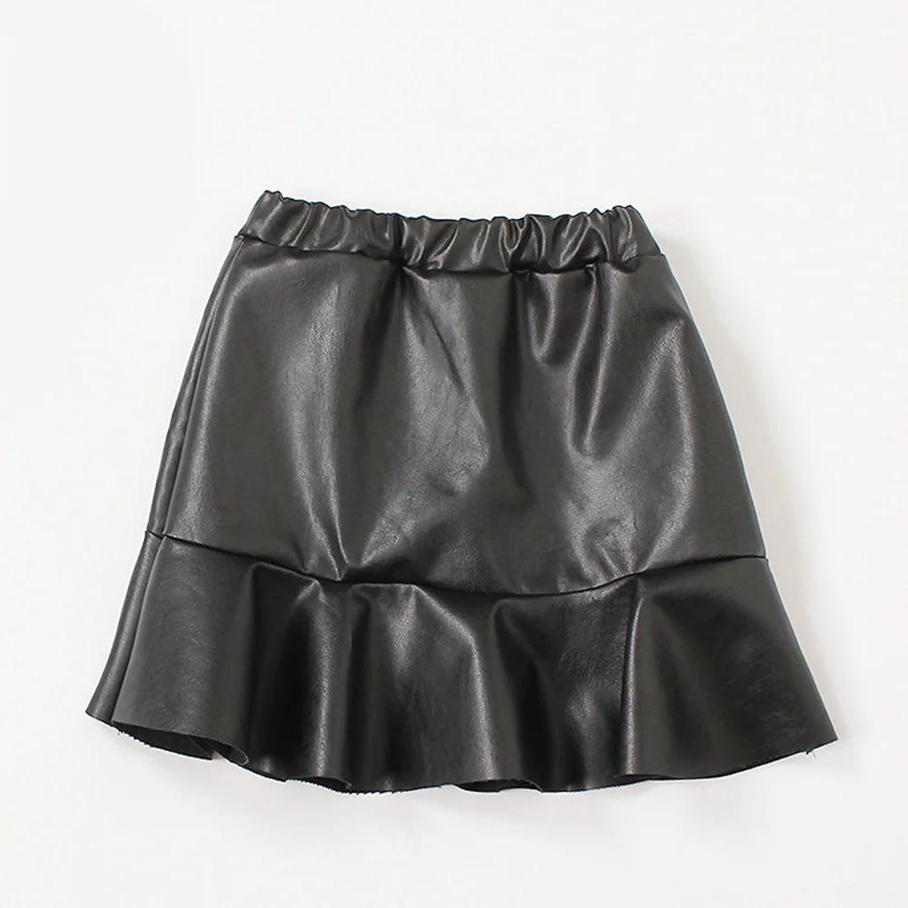 k06593balck Детская плиссированная юбка из искусственной кожи; юбки для девочек 4-12 лет; цвет темно-синий, черный, розовый;# K03140 - Цвет: k06593balck