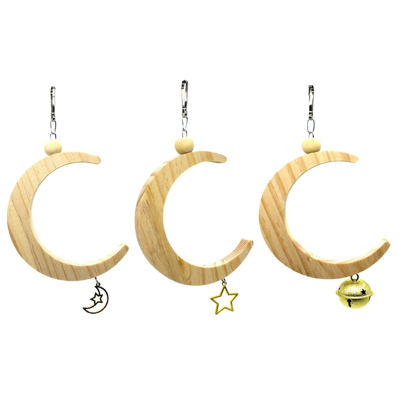 

Parrot Swing Perch Stand Toy Moon Shape Hanging Hammock Bell Pet Cage Bird Wooden Training Claw Feet Grinding Stick Chew Toys