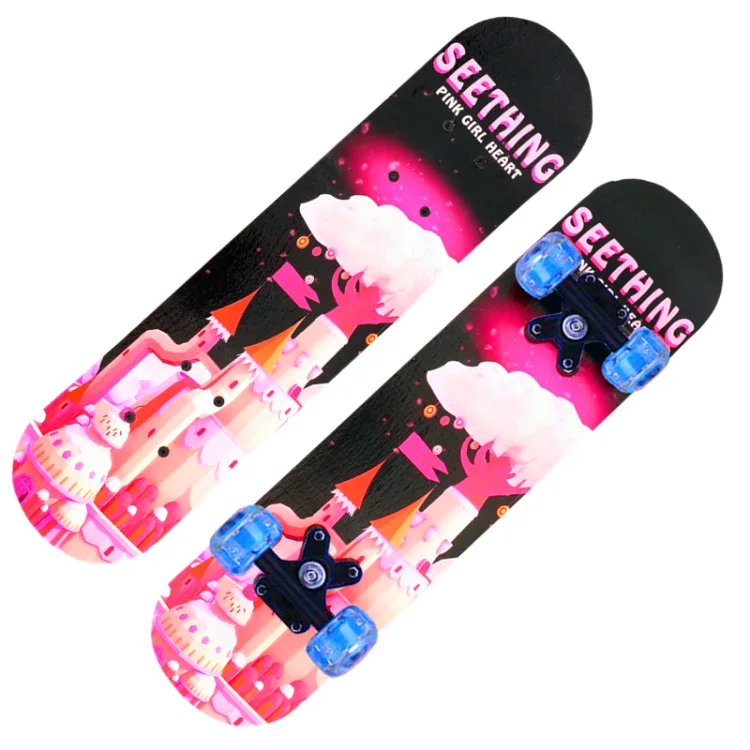 

60cm Kids Four-wheel Skateboard Double Rocker Skateboarding Print Scooter Flash Wheel Longboard Children Adult Outdoor Sports