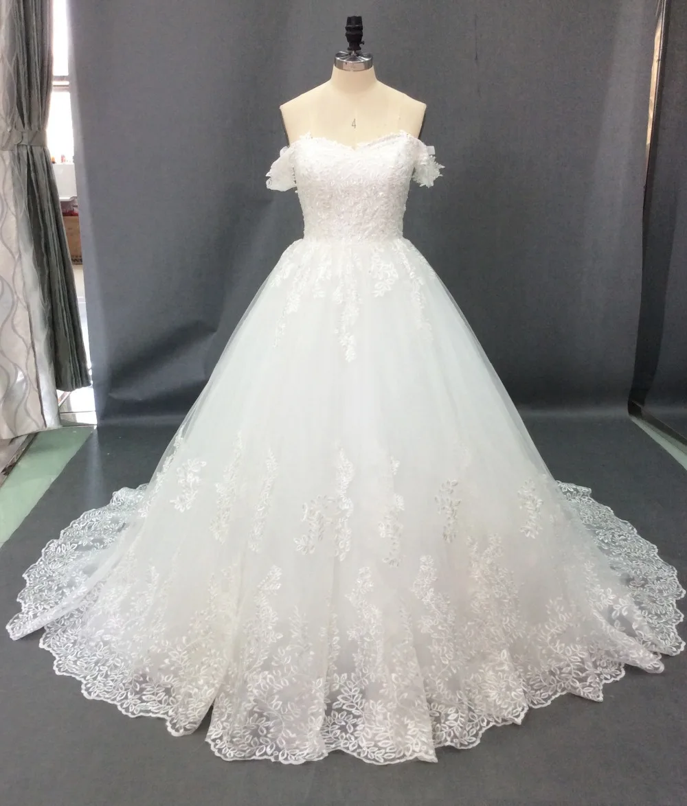 

Wedding Dress 2020 Gryffon Luxury Lace Real Photo Elegant Boat Neck Wedding Gown With Train Lace Up Ball Gown Plus Customize
