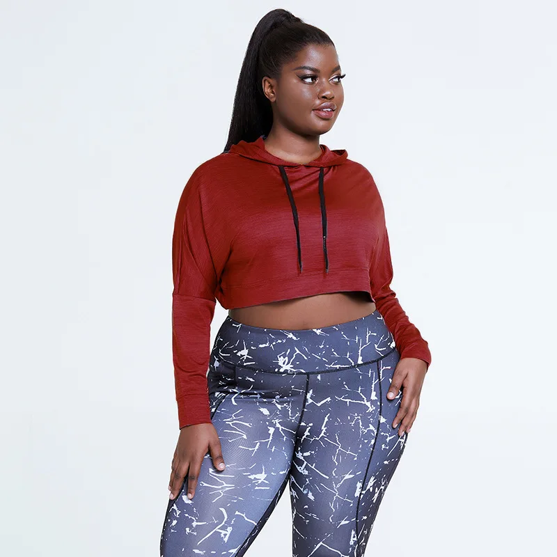 

R&W Plus Size 2021 Summer Long Sleeve Women Hat Short L-4XL Sports Yoga T-shirt Hoodie Tops Loose Tops Beauty Back Tshirt Shirts