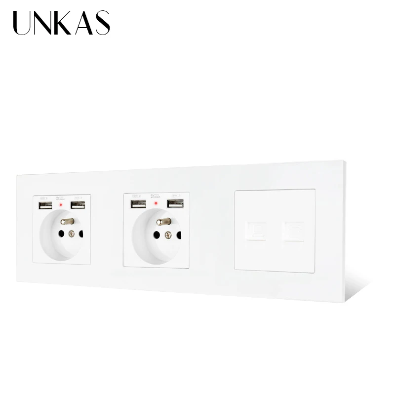 UNKAS пластиковая панель двойная французская стандартная розетка с 4 usb портом для