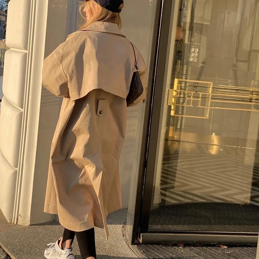 Тренчкот женский в винтажном стиле модная ветровка оверсайз с лацканами на