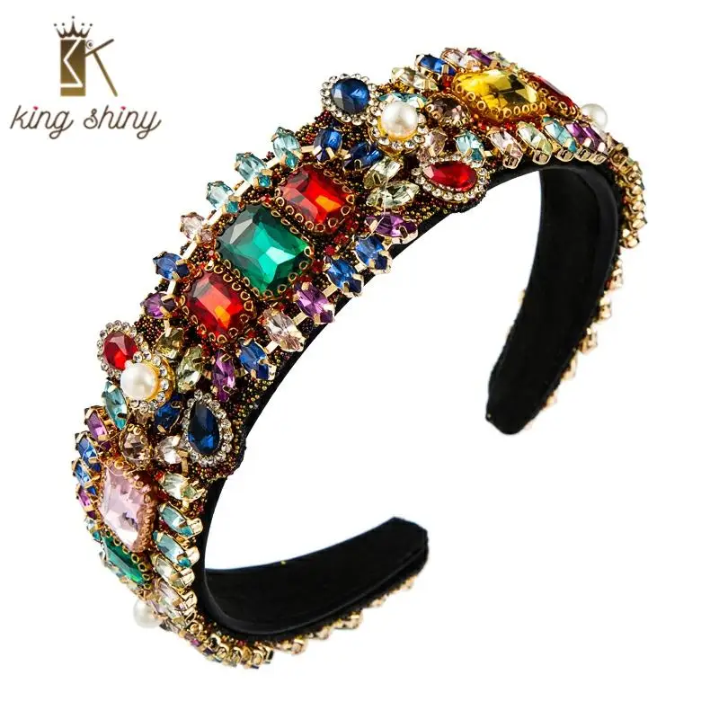 

Exquiste Baroqur Multi Color Crystal Headband for Woman Vintage Shiny Geometric Glass Drill Jeweled Hairband Girl Hair Accessory