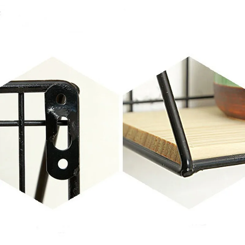 

Ins Nordic Solid Wood Wall Racks Free Punching Partition Wrought Iron Grid Storage Flower Rack Living Room Creative Wall Hanging