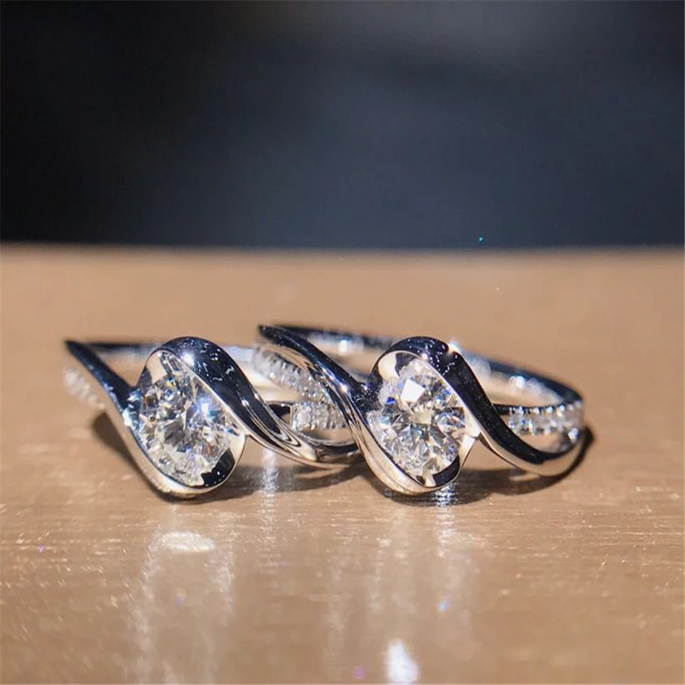 Ring Simple Plating White Gold Wild Super Flash Drill Carat Eight Hearts And Arrows Zircon Engagement Gift Women | Украшения и