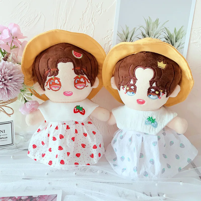 

20cm doll clothes Lovely Strawberry dress Fisherman hat suit dolls accessories Korea Kpop EXO idol Dolls gift DIY Toys