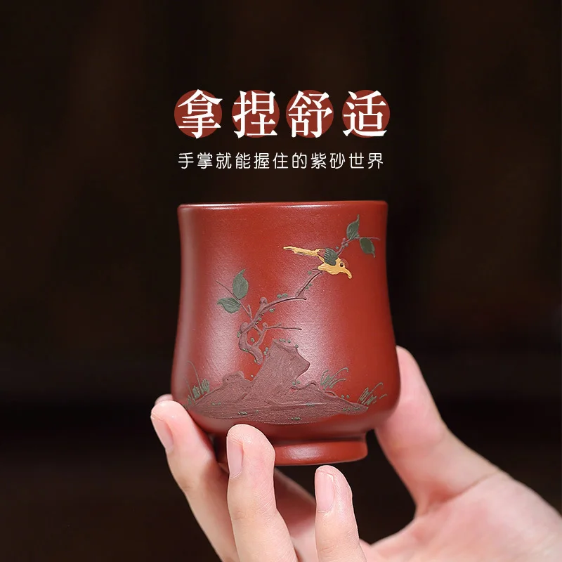 

★sand gift yixing purple sand cup undressed ore dahongpao manual sample tea cup cup mud painting a small kung fu master