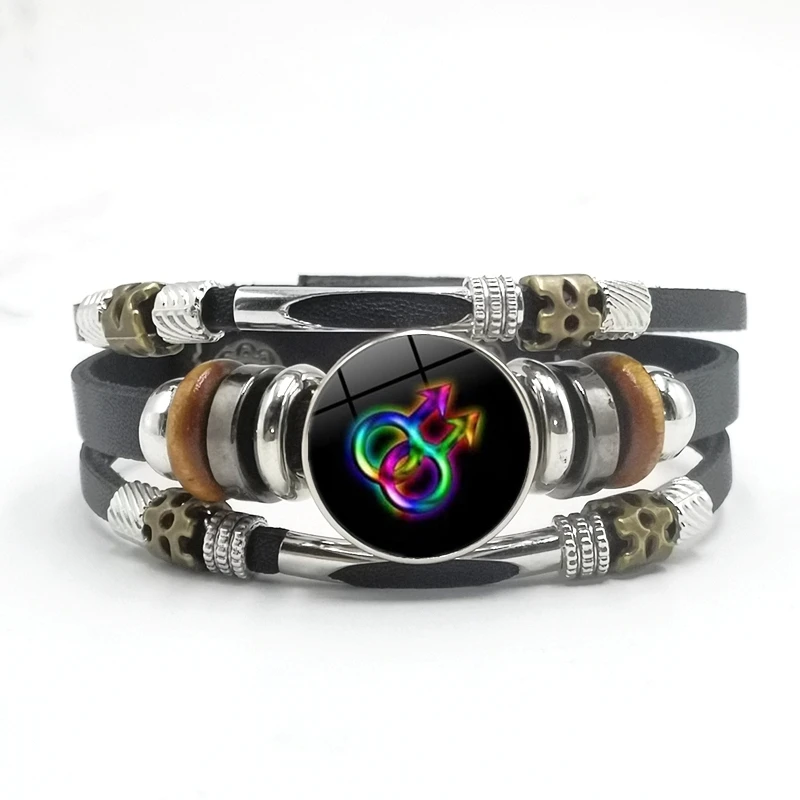 

Gay Lesbian Pride Rainbow Glass Dome Leather Bracelet with Glass Convex Dome Snap Button Men's Bracelet Jewelry