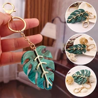 diy alloy hollow green leaf keychain fashion foliage keyring for airpods pendant party festival gift for ladies bag accessories
