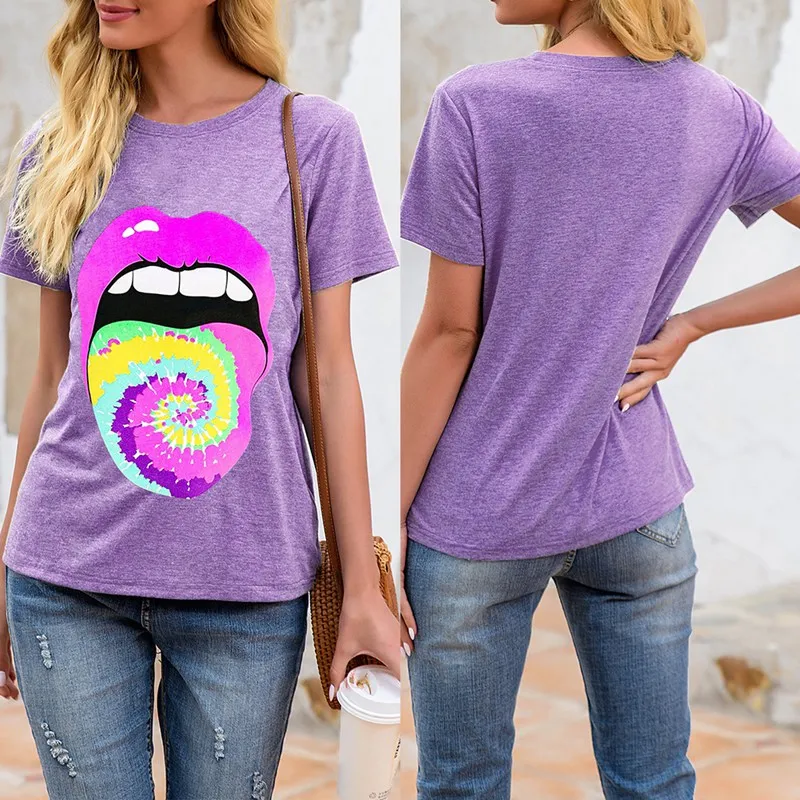 

Summer Women Casual Printed Loose Short Sleeve Everyday Comfortable T-Shirt Sports Top
