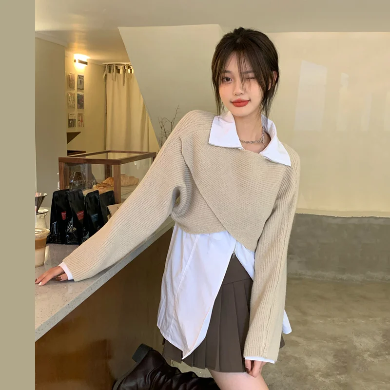 Женский короткий свитер с перекрестной застежкой новый дизайн 2021 пуловер жилет |