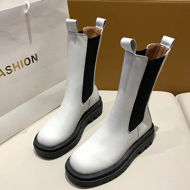 

Модные ботинки из натуральной кожи, женские ботинки челси на толстой подошве, Зимние ботильоны на платформе в британском стиле