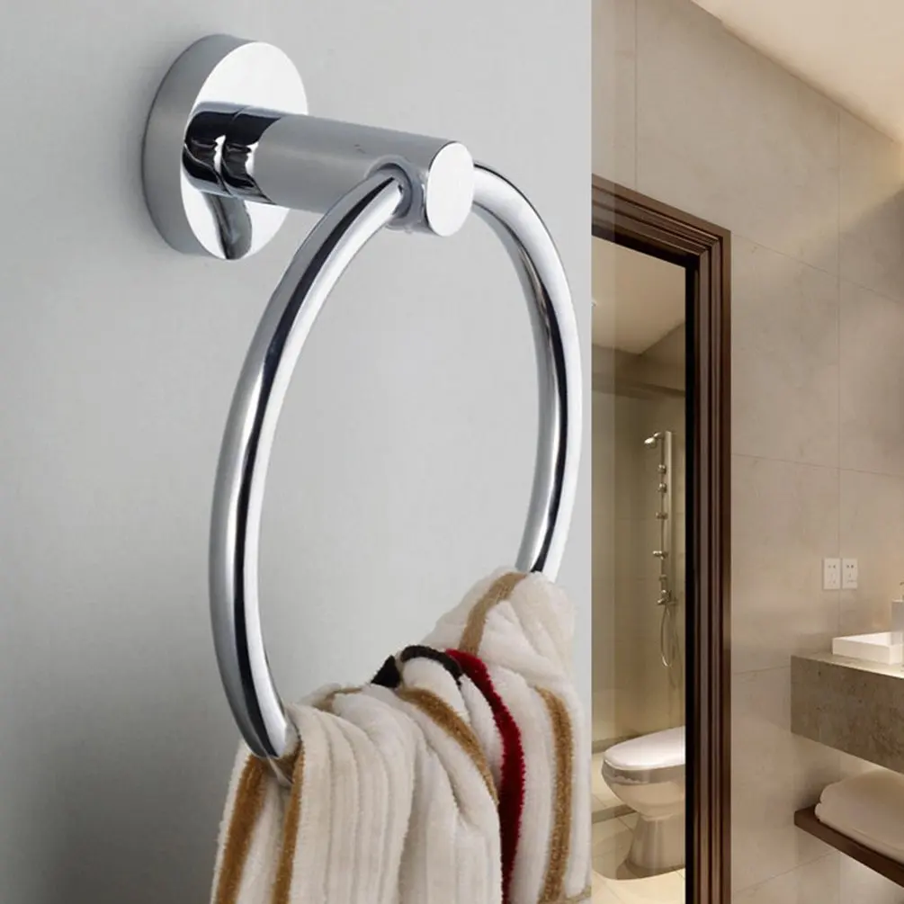 

Stainless Steel Towel Holder Round Wall-Mounted Towel Ring Holder Bathroom Towels Hanging Hanger Storage Holder Home Decorations