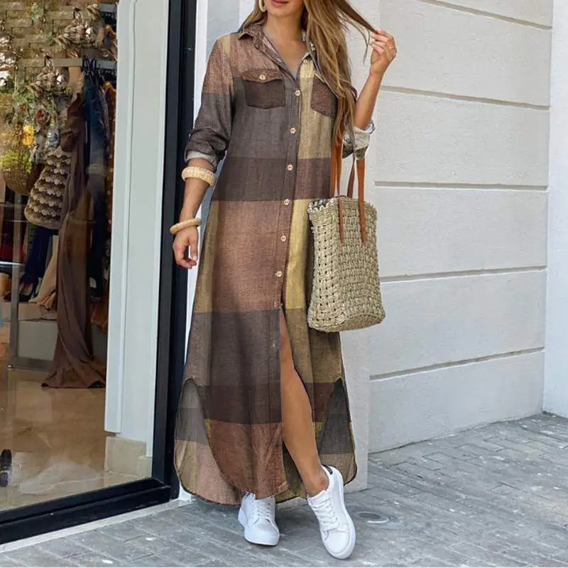 

Women Casual Dresses Long Sleeve Shirt Dress Autumn Printed Long Loose Party Dress Maxi Dress vestido casual Large Plus size